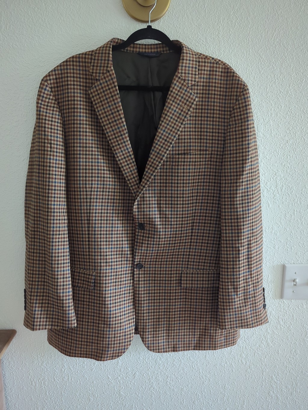 Brooks Brothers Madison Fit Brown Houndstooth Wool Check Sport Blazer Size 46r
